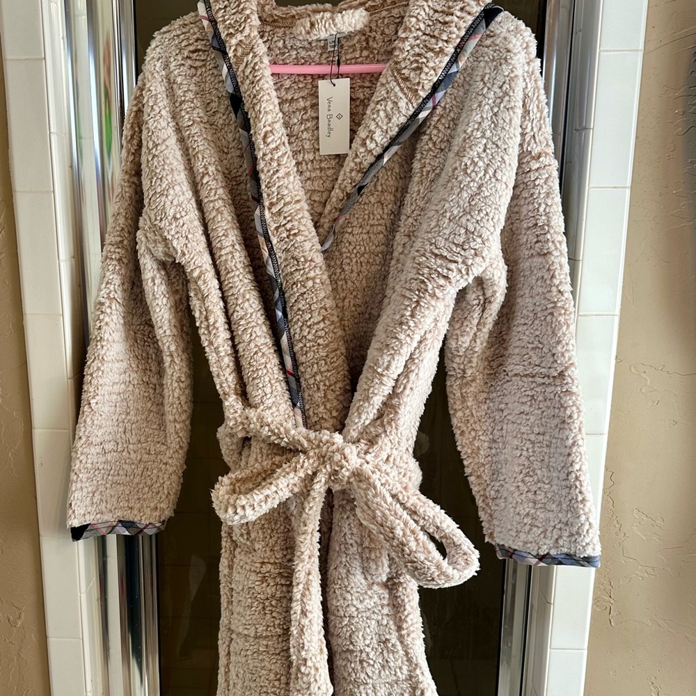 Brand new with tags, L/XL, VERY SOFT, with hoodie & waist tie!